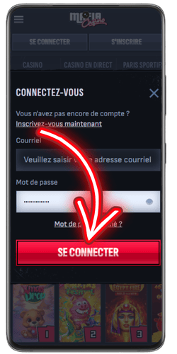 Formulaire d'inscription de compte sur mobile