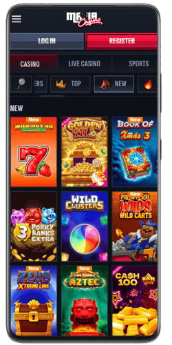 Casino mobile homepage showing login access to user profile